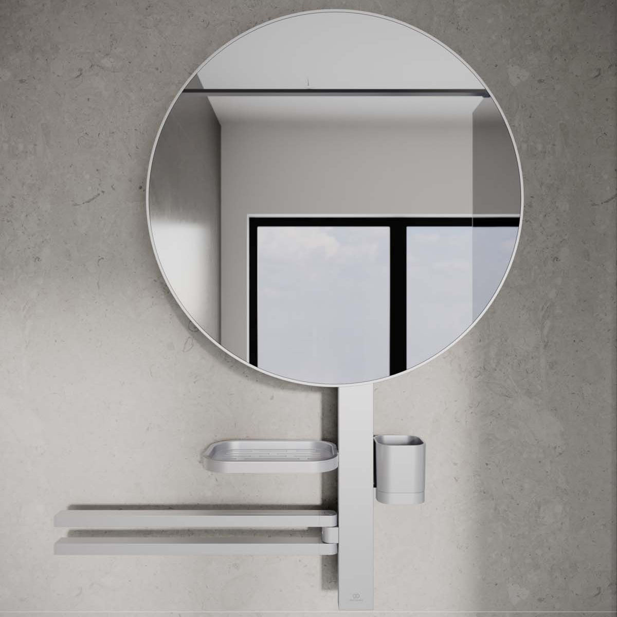 Ideal Standard ALU+ Round Makeup and Shaving Mirror with Towel Holder
