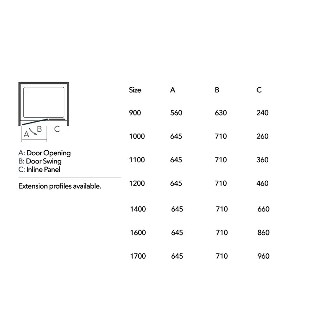 Merlyn 8-Series Hinged Frameless Shower Door with Inline Panel - Clear Glass - Reversible