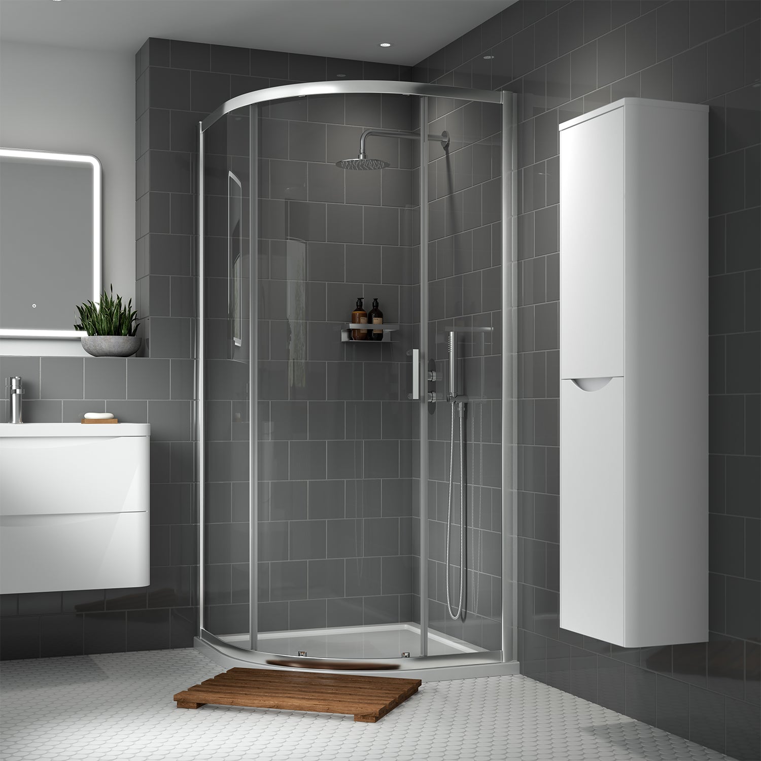 Nuie Rene Quadrant Shower Enclosure with Handle - 900 x 900mm - Aluminium Frame