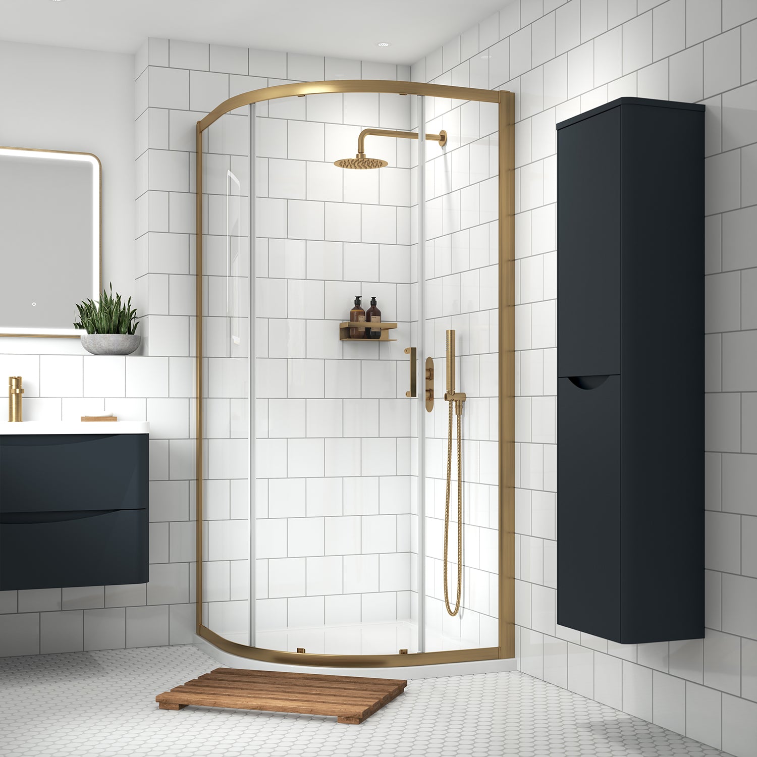Nuie Rene Quadrant Shower Enclosure with Handle - 900 x 900mm - Aluminium Frame