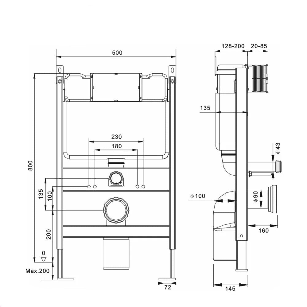 IMEX Wall Hung WC Frame with Cistern and Chrome Finish Dual Flush Plate - Reduced Height - 500 x 800mm