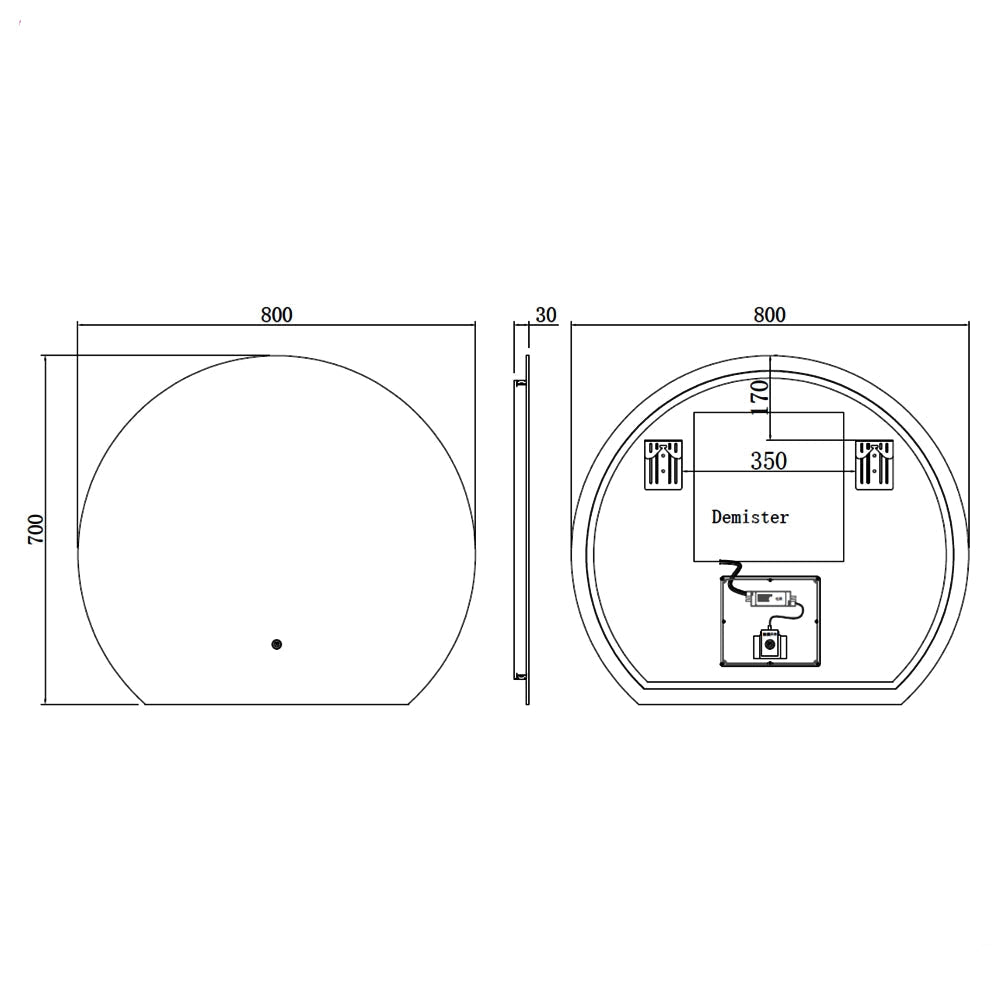 Kartell K-Vit Eclipse Semi-Circle Backlit LED Mirror with Demister Pad - 800 x 700mm