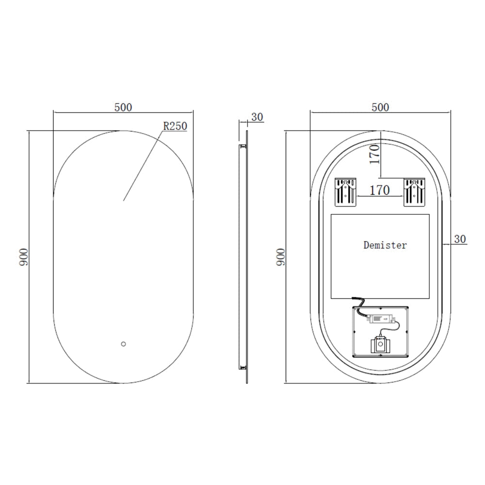 Kartell K-Vit Lola LED Backlit Capsule Mirror with Demister Pad - 500 x 900mm