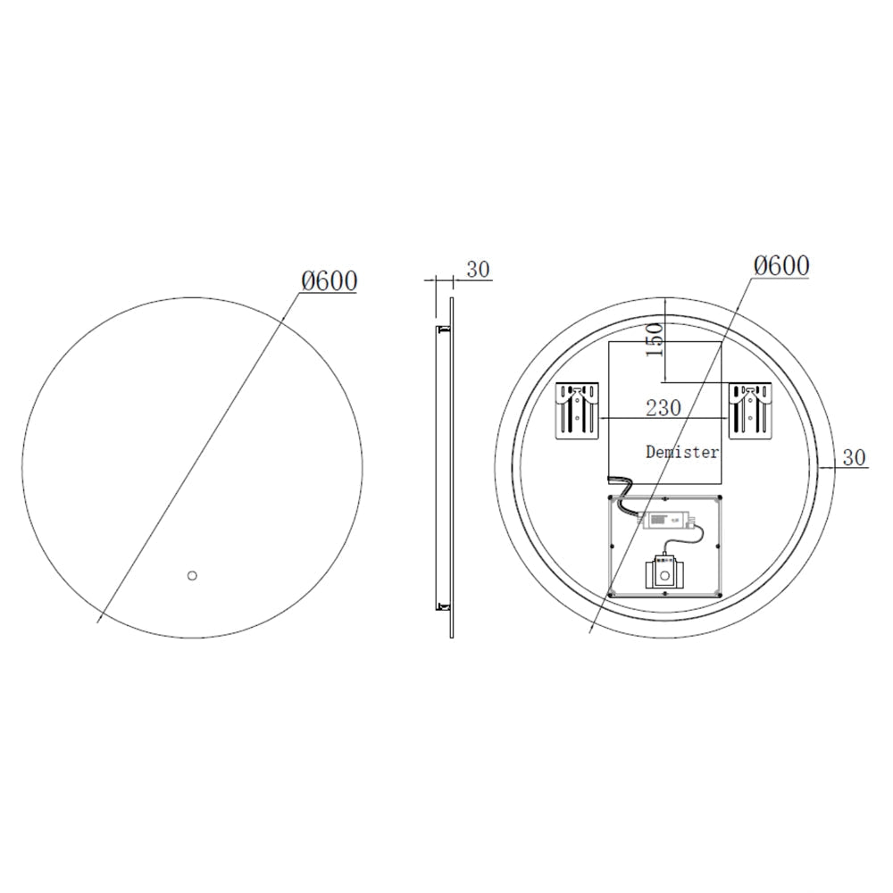 Kartell K-Vit Tucson Backlit LED Round Mirror with Demster Pad - 600 x 600mm