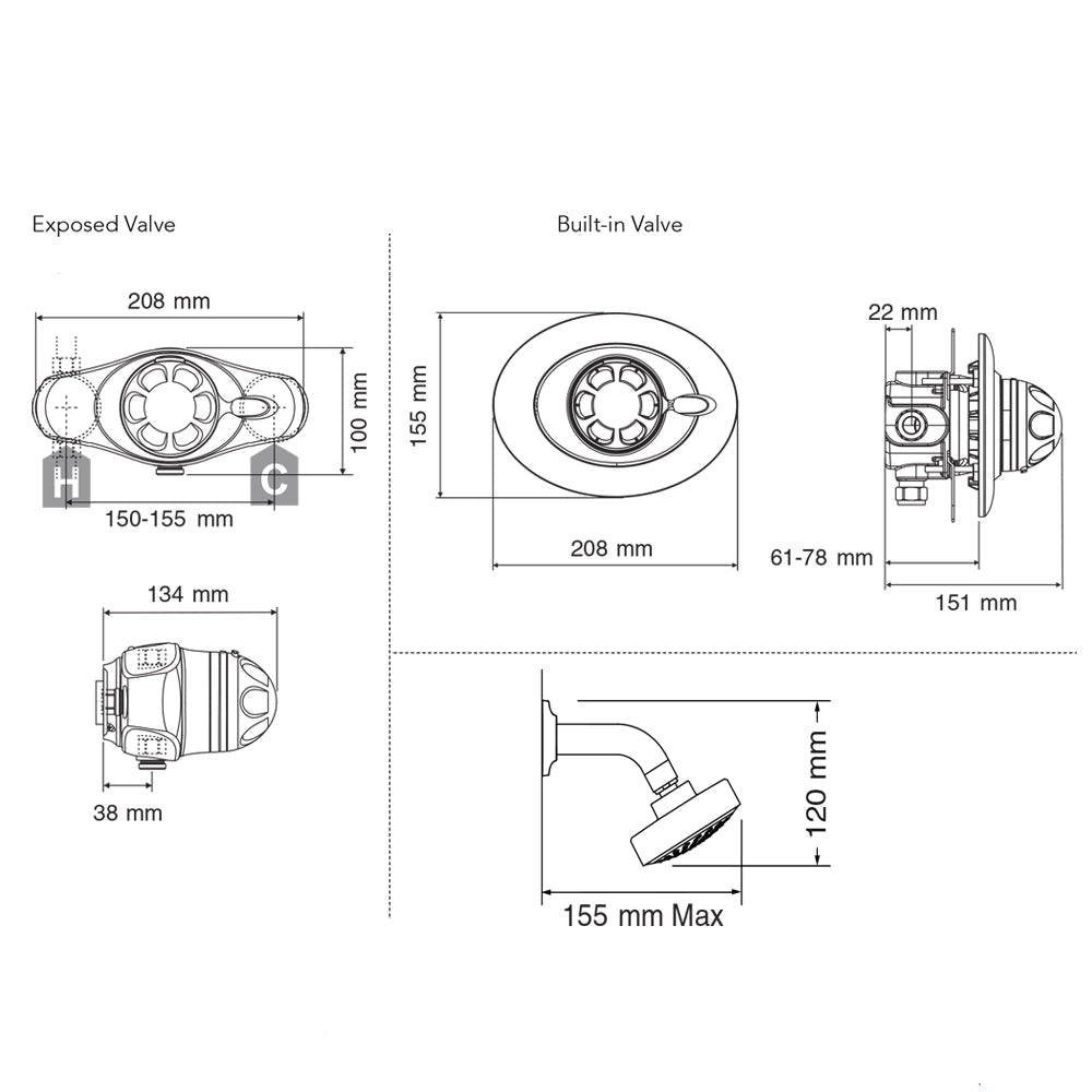 Mira Excel Thermostatic Mixer Shower with Built in BIR Valve and Rigid Head - Chrome