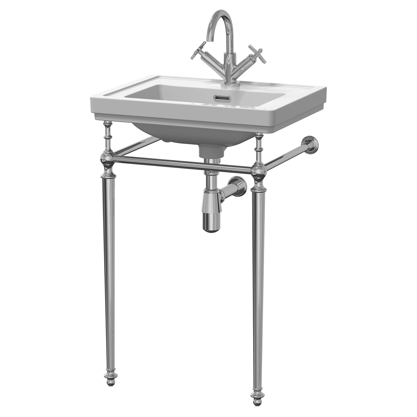 Nuie Carlton 500mm Rectangular White Basin With Traditional Washstand