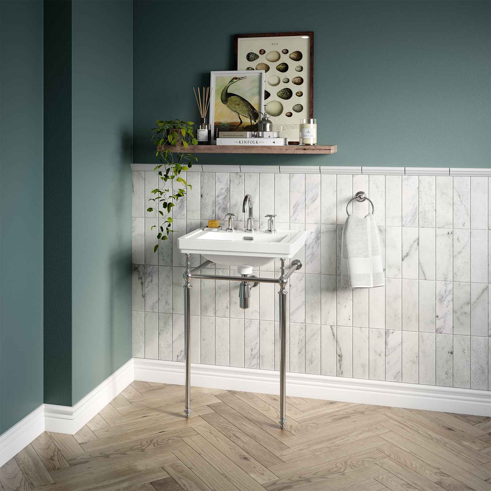 Nuie Carlton 500mm Rectangular White Basin With Traditional Washstand