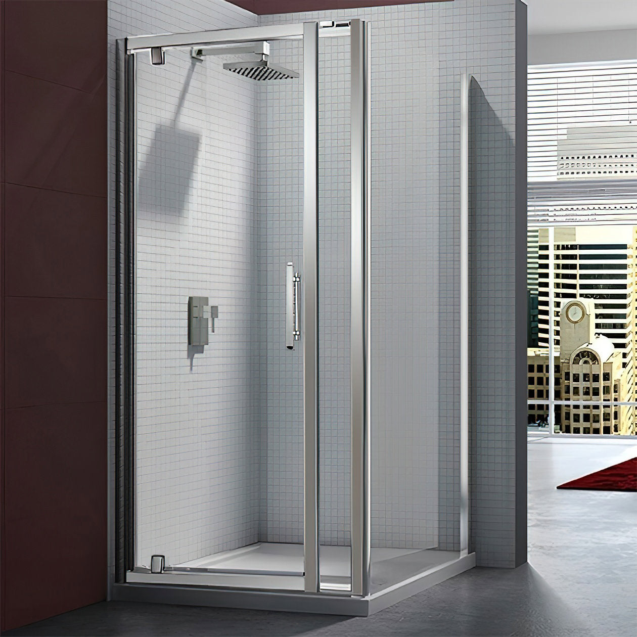Merlyn 6-Series Pivot Shower Door with Inline Panel - Chrome Frame - 840 x 1900mm