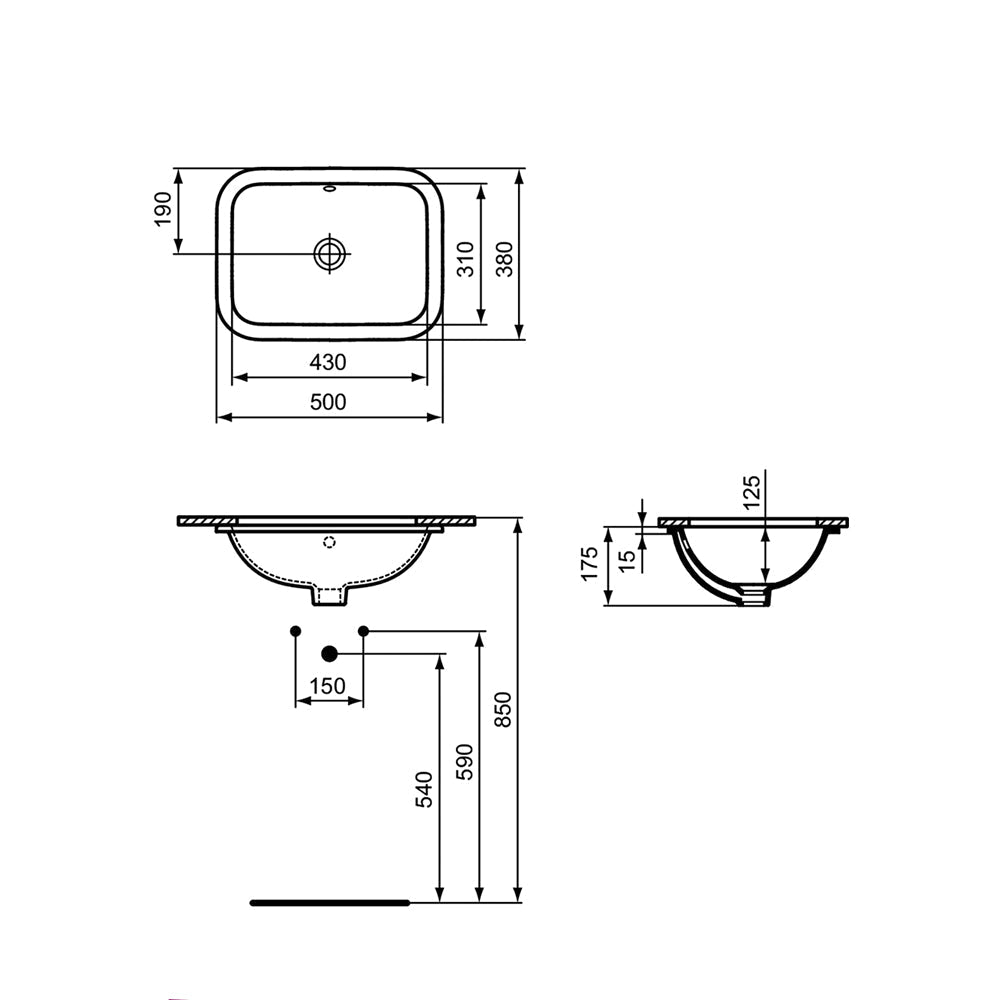 Ideal Standard Connect Cube Under-Countertop Basin with Overflow - 500 x 380mm