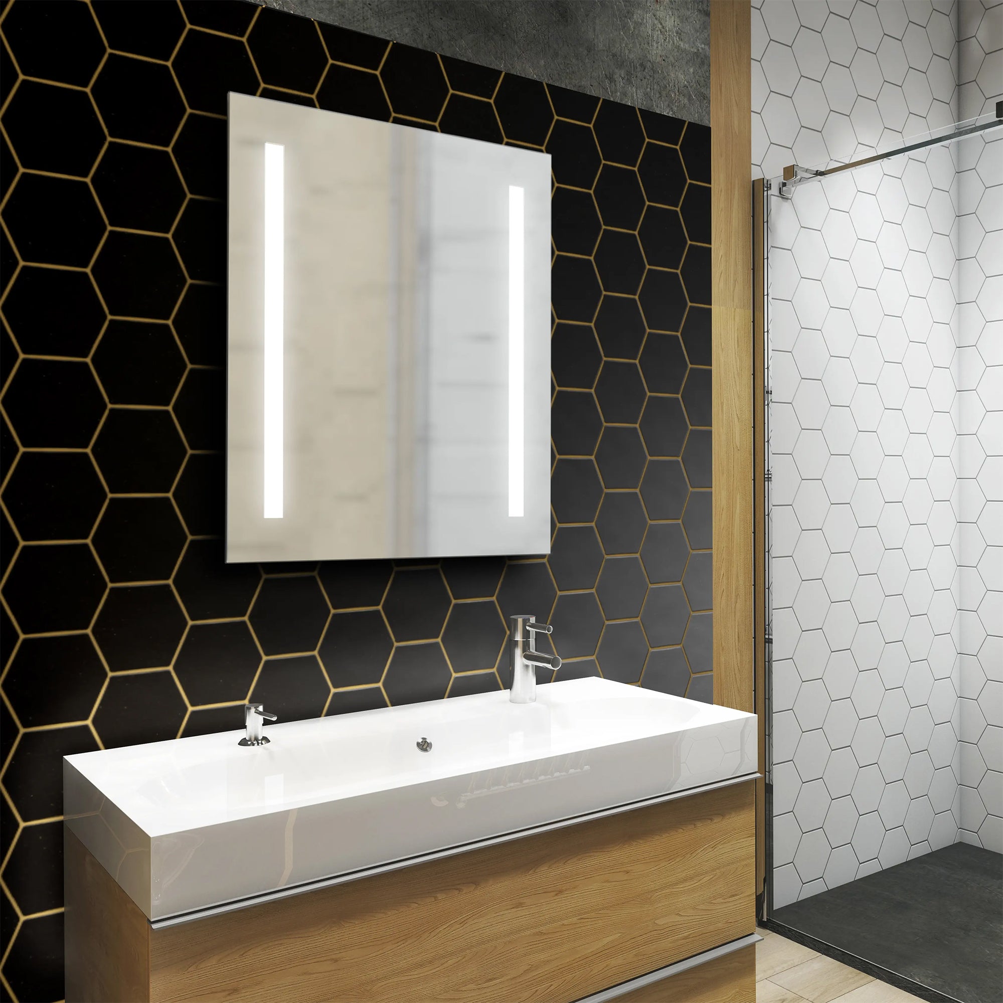 Sensio Ester Plus Rectangular Frontlit LED Illuminated Mirror with Demister Pad - 600 x 650mm
