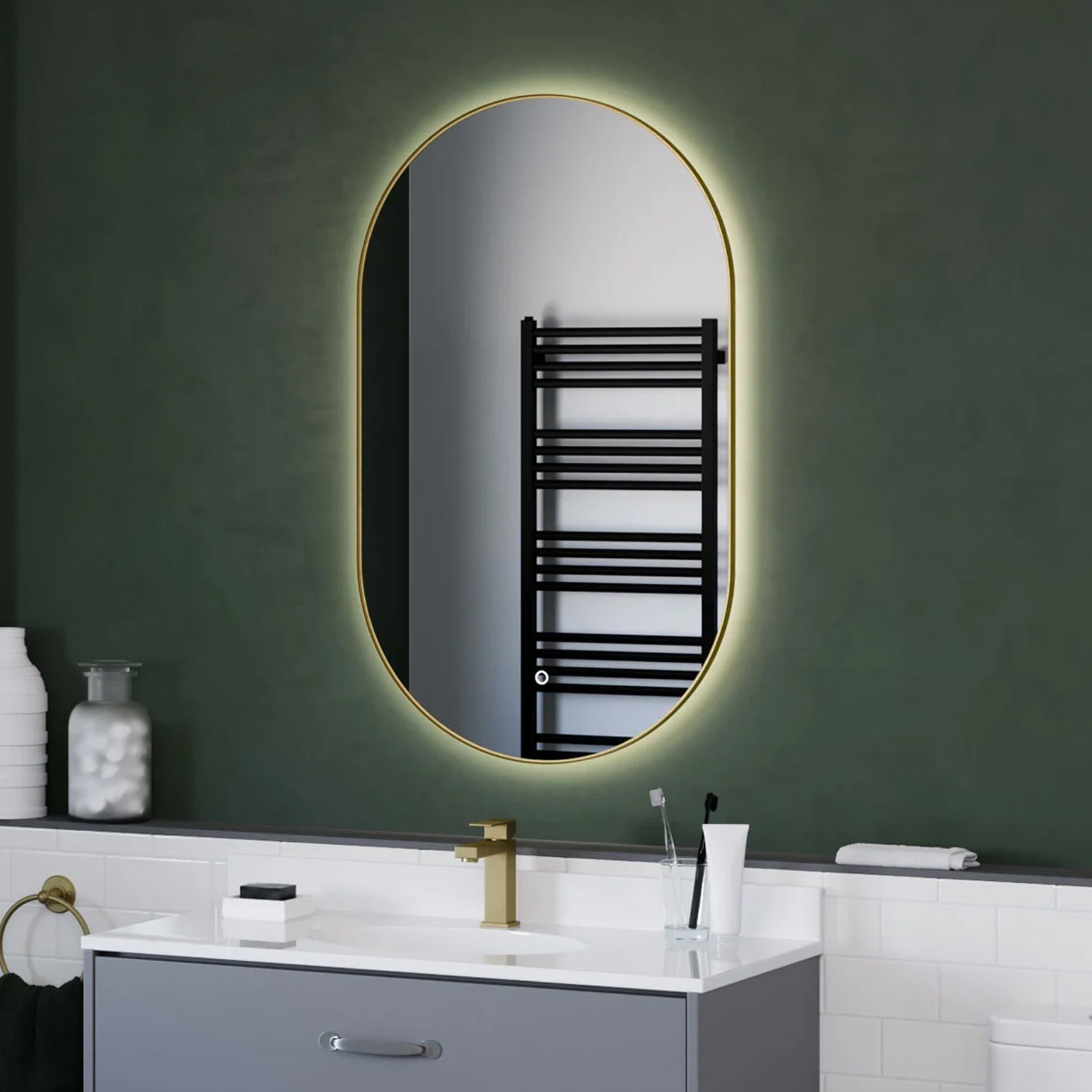 Sensio Nebula TrioTone Pill Backlit LED Mirror with Demister Pad - Tuskan Tiles