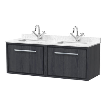 Hudson Reed Lille 1200mm 2 Drawer Wall Hung Vanity Unit With Twin Marble Basin
