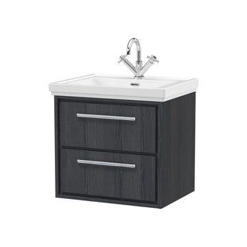 Hudson Reed Lille 600mm Graphite Grey Woodgrain 2 Drawer Wall Hung Vanity Unit & Basin