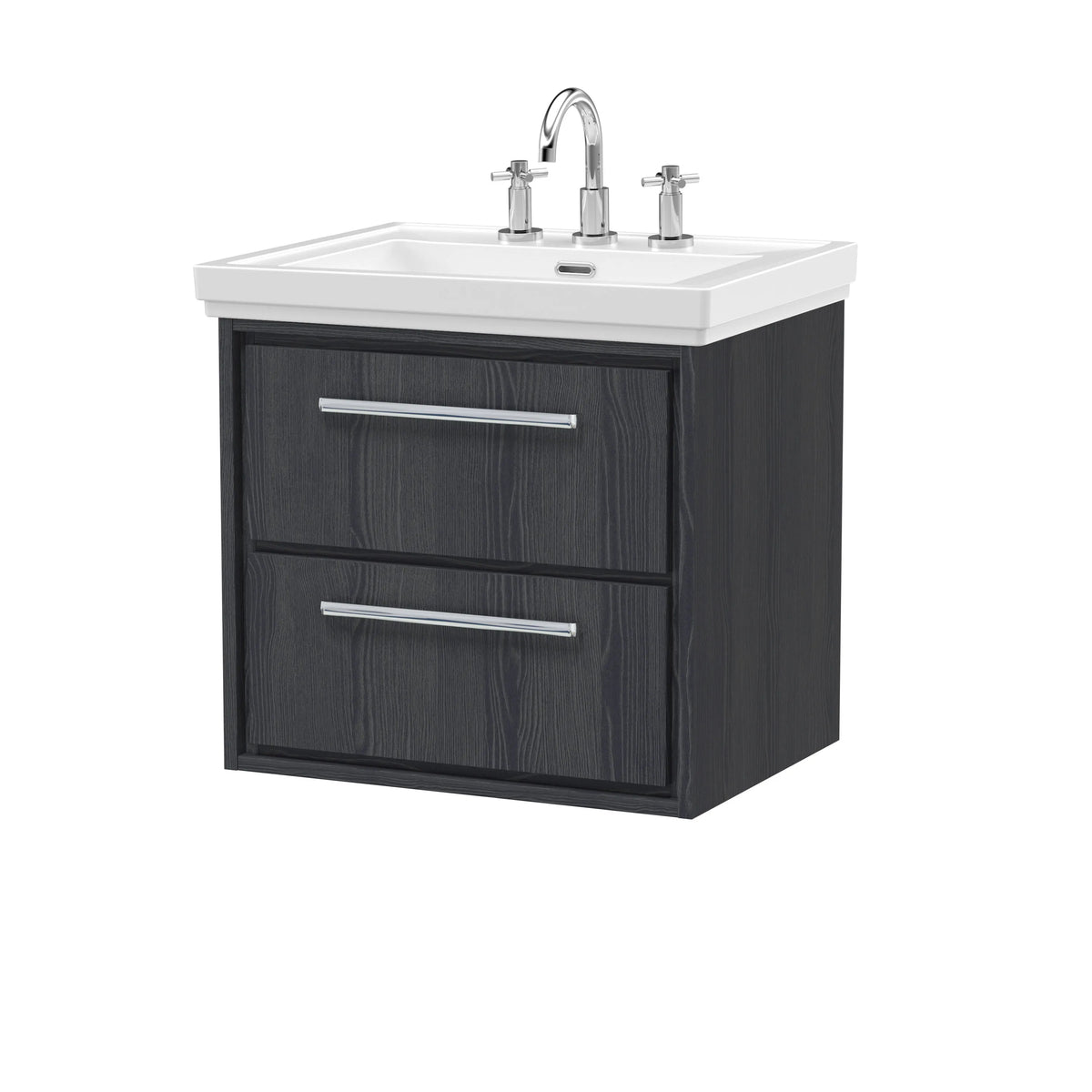 Hudson Reed Lille 600mm Graphite Grey Woodgrain 2 Drawer Wall Hung Vanity Unit & Basin