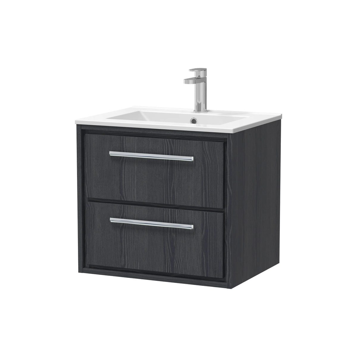 Hudson Reed Lille 600mm Graphite Grey Woodgrain 2 Drawer Wall Hung Vanity Unit & Basin