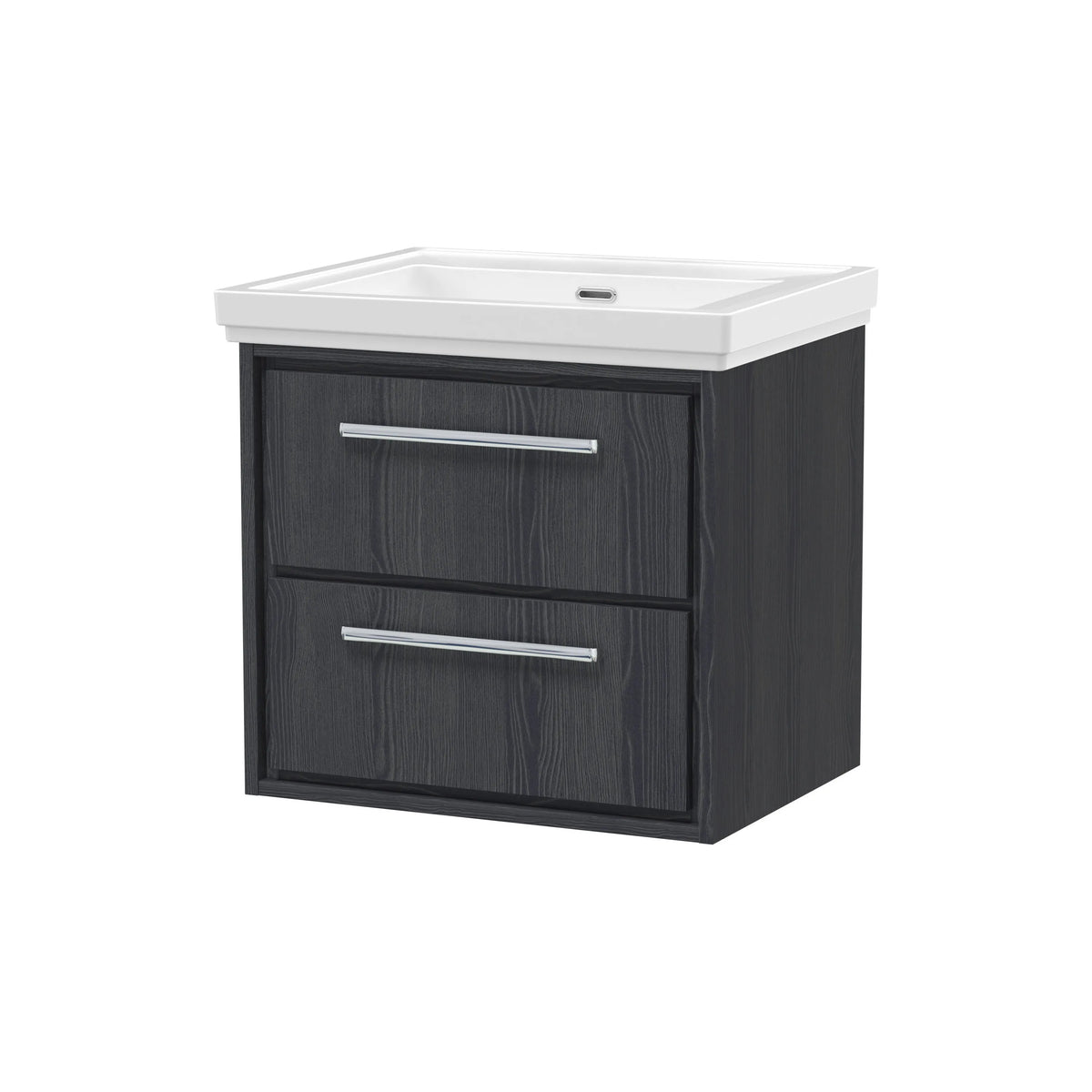 Hudson Reed Lille 600mm Graphite Grey Woodgrain 2 Drawer Wall Hung Vanity Unit & Basin