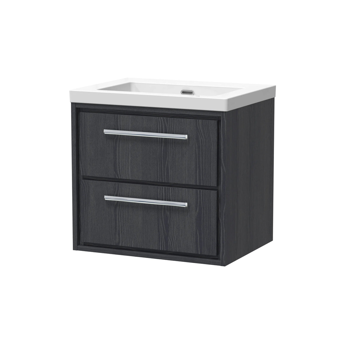 Hudson Reed Lille 600mm Graphite Grey Woodgrain 2 Drawer Wall Hung Vanity Unit & Basin