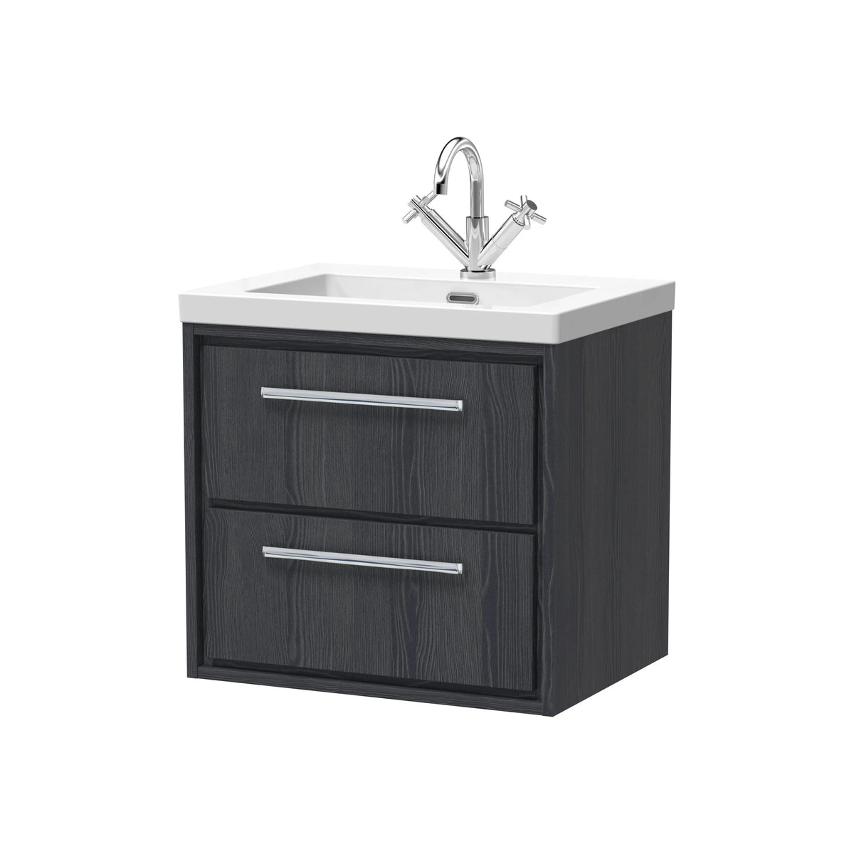 Hudson Reed Lille 600mm Graphite Grey Woodgrain 2 Drawer Wall Hung Vanity Unit & Basin