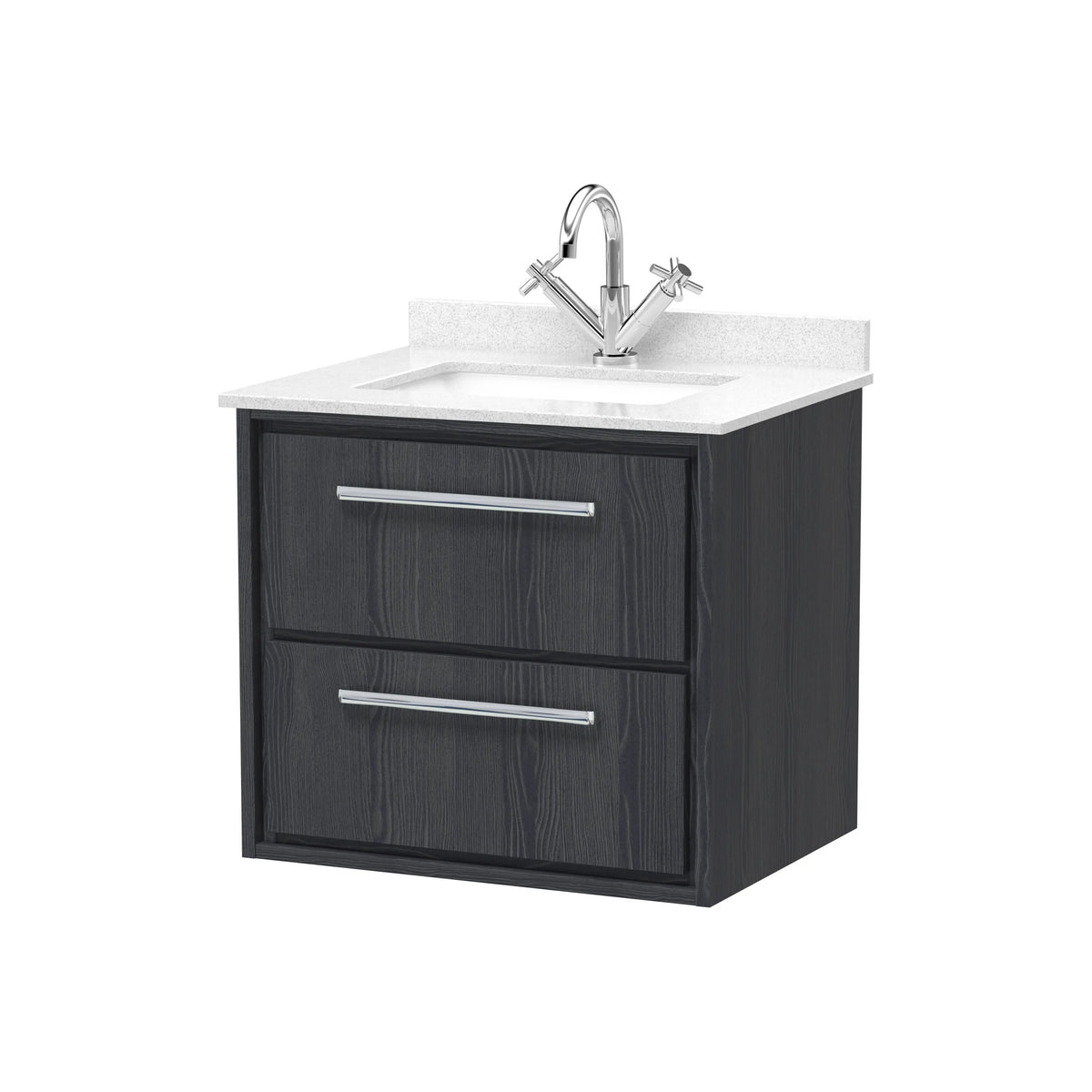 Hudson Reed Lille 600mm Coastal Grey Woodgrain 2 Drawer Wall Hung Vanity Unit & Basin