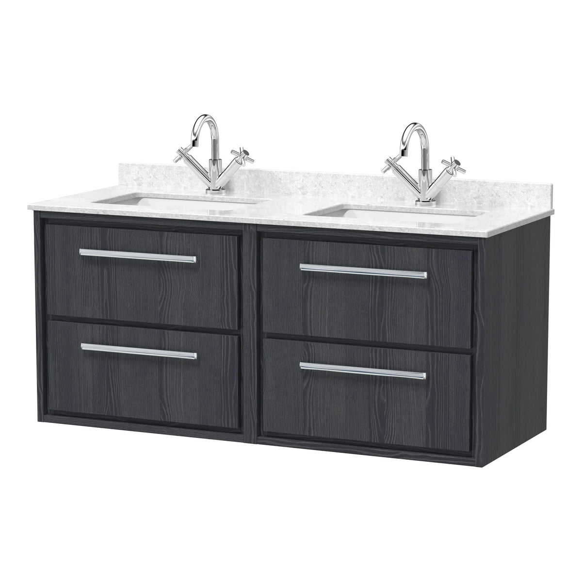 Hudson Reed Lille 1200mm 4 Drawer Wall Hung Vanity Unit With Twin Marble Basin