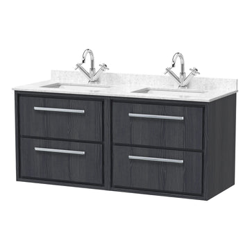 Hudson Reed Lille 1200mm 4 Drawer Wall Hung Vanity Unit With Twin Marble Basin