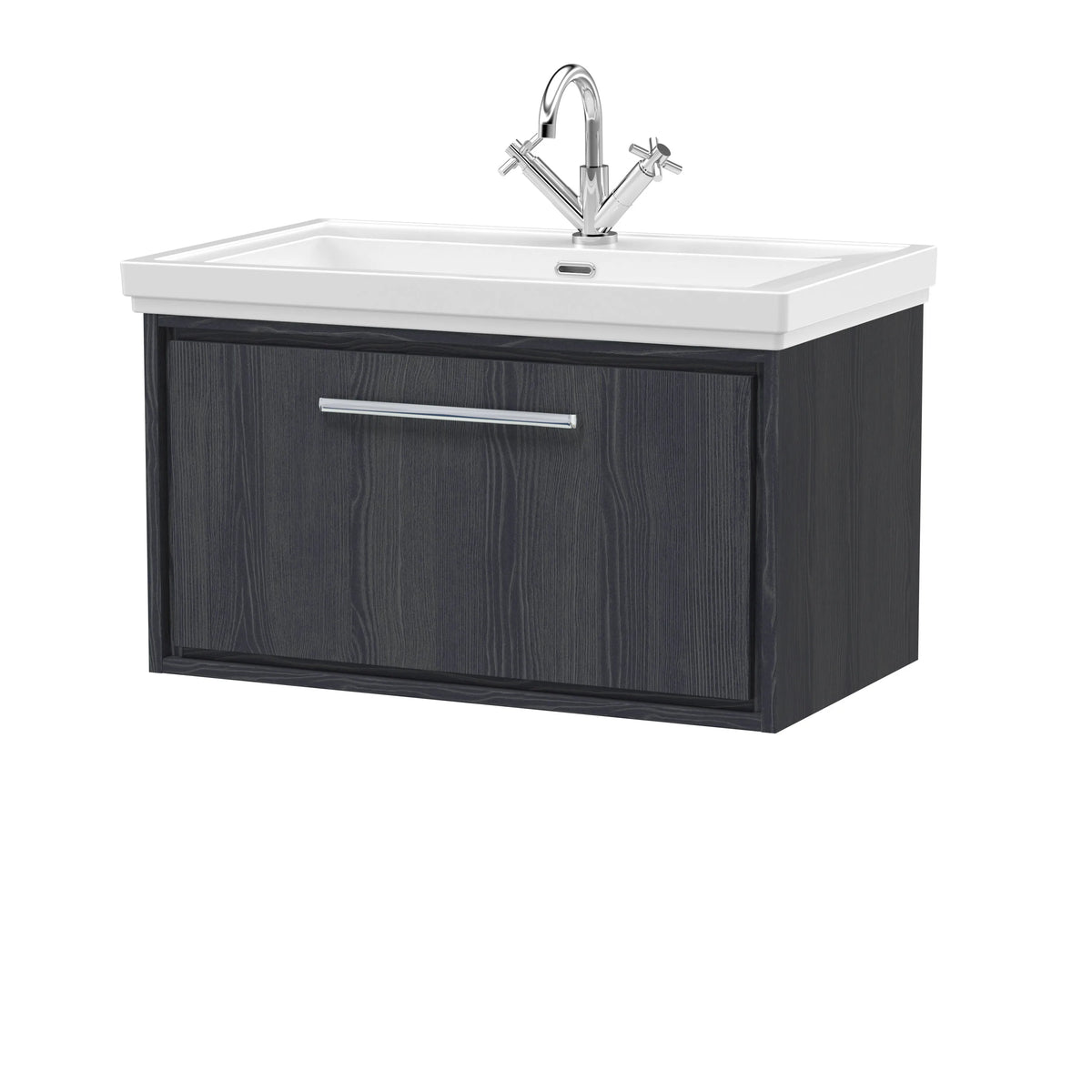 Hudson Reed Lille 800mm Graphite Grey Woodgrain 1 Drawer Wall Hung Vanity Unit & Basin