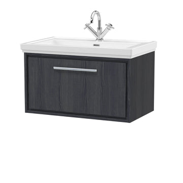 Hudson Reed Lille 800mm Graphite Grey Woodgrain 1 Drawer Wall Hung Vanity Unit & Basin