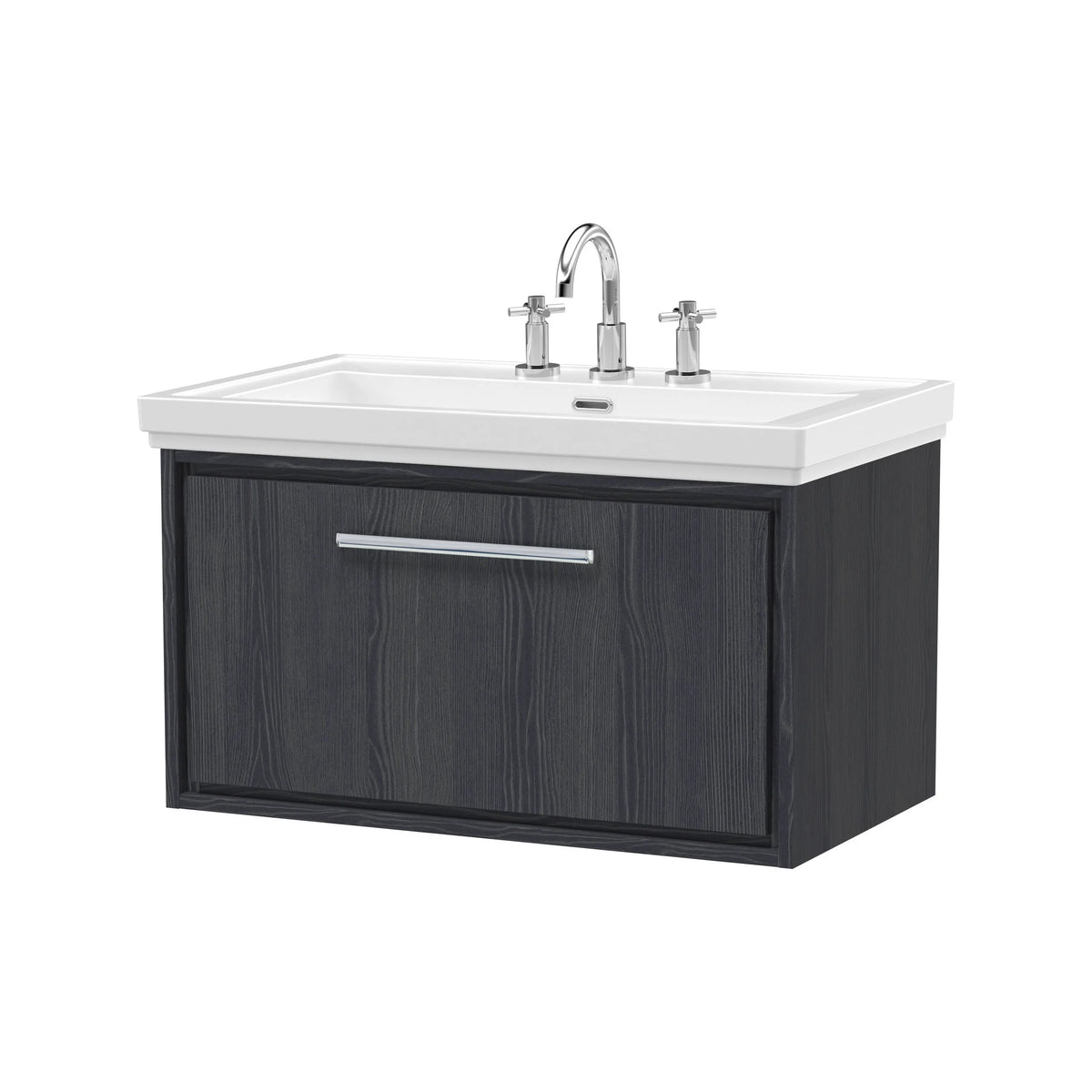 Hudson Reed Lille 800mm Graphite Grey Woodgrain 1 Drawer Wall Hung Vanity Unit & Basin