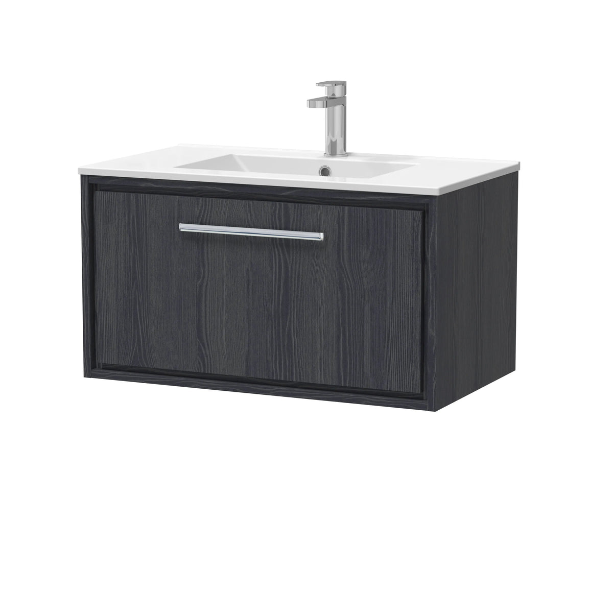 Hudson Reed Lille 800mm Graphite Grey Woodgrain 1 Drawer Wall Hung Vanity Unit & Basin