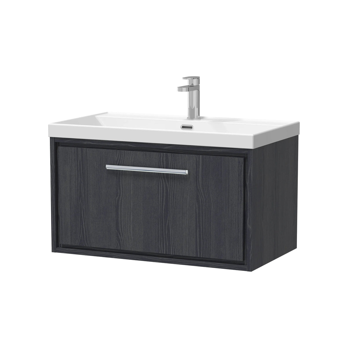 Hudson Reed Lille 800mm Graphite Grey Woodgrain 1 Drawer Wall Hung Vanity Unit & Basin