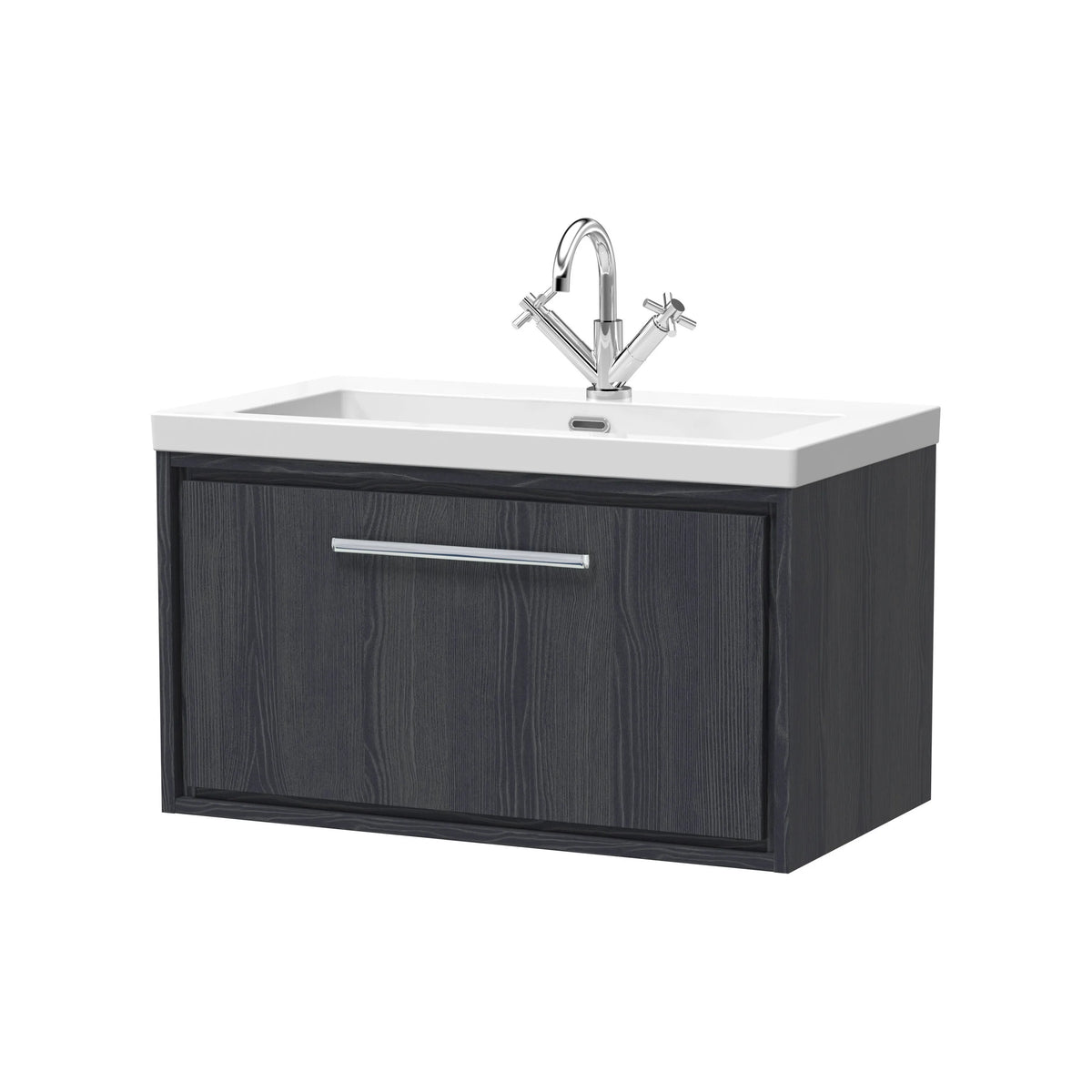 Hudson Reed Lille 800mm Graphite Grey Woodgrain 1 Drawer Wall Hung Vanity Unit & Basin