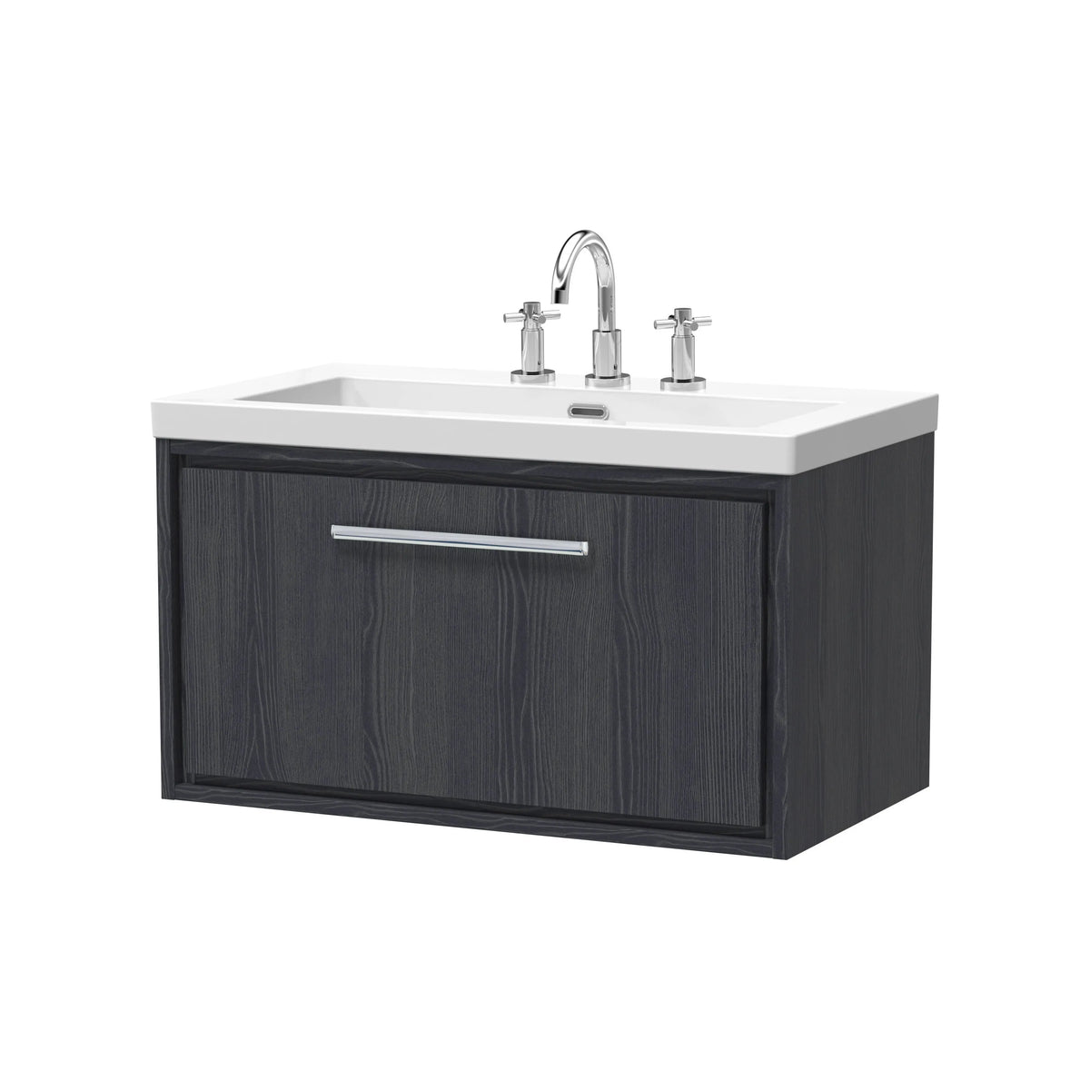 Hudson Reed Lille 800mm Graphite Grey Woodgrain 1 Drawer Wall Hung Vanity Unit & Basin