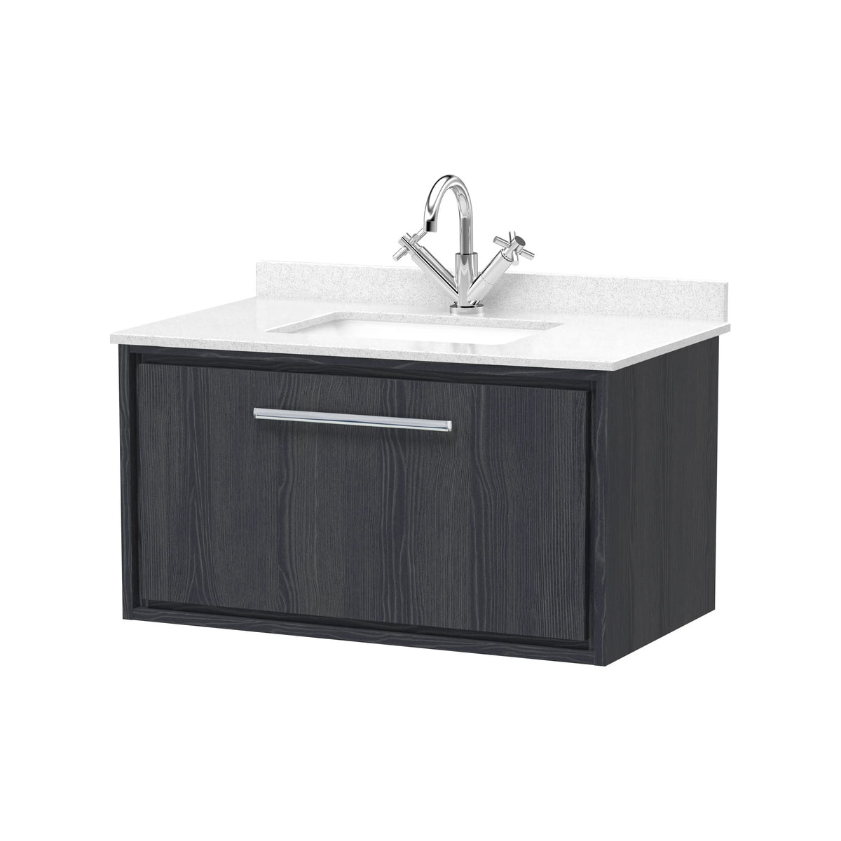 Hudson Reed Lille 800mm Graphite Grey Woodgrain 1 Drawer Wall Hung Vanity Unit & Basin