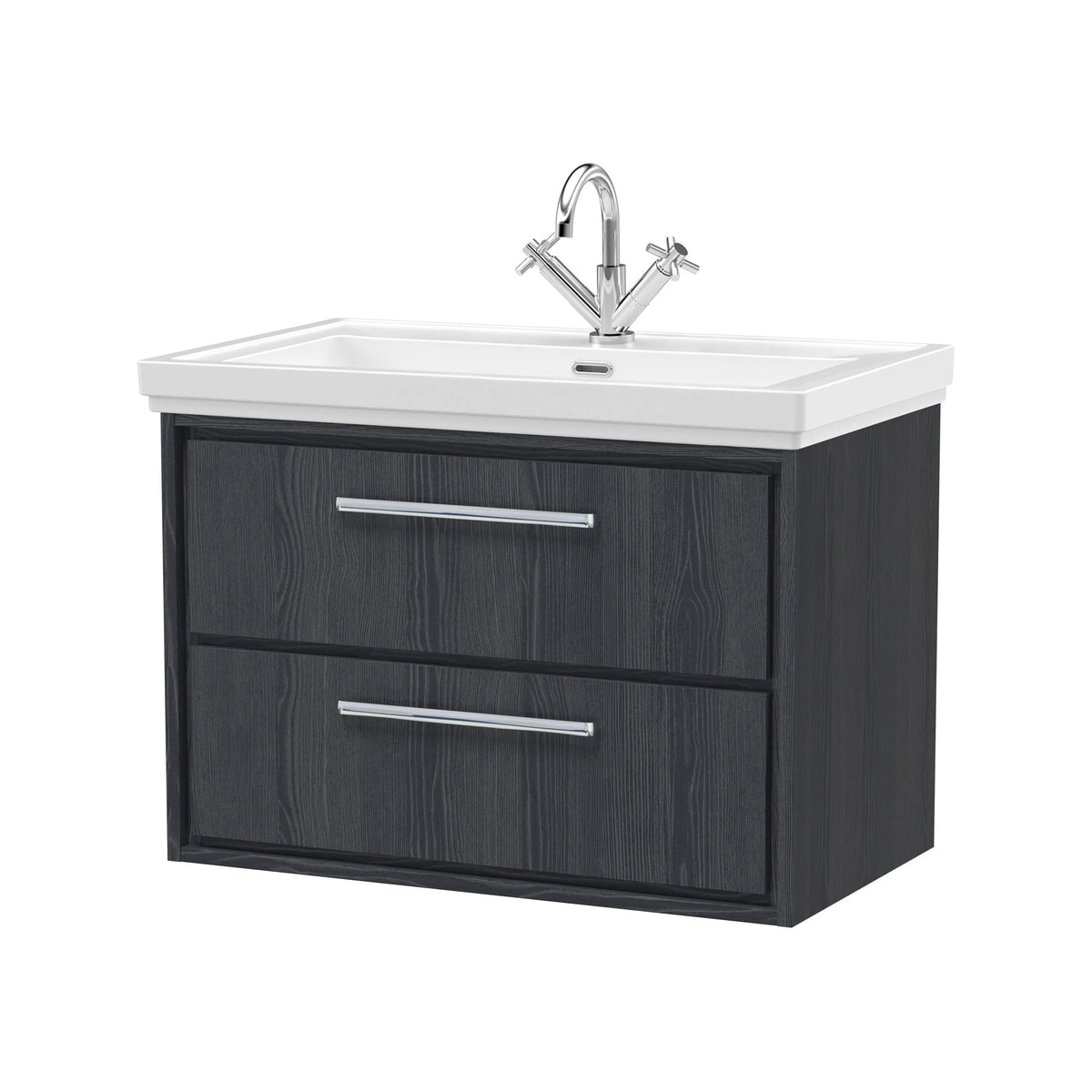 Hudson Reed Lille 800mm Graphite Grey Woodgrain 2 Drawer Wall Hung Vanity Unit & Basin