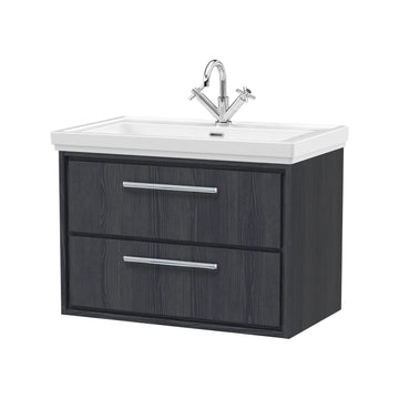 Hudson Reed Lille 800mm Graphite Grey Woodgrain 2 Drawer Wall Hung Vanity Unit & Basin
