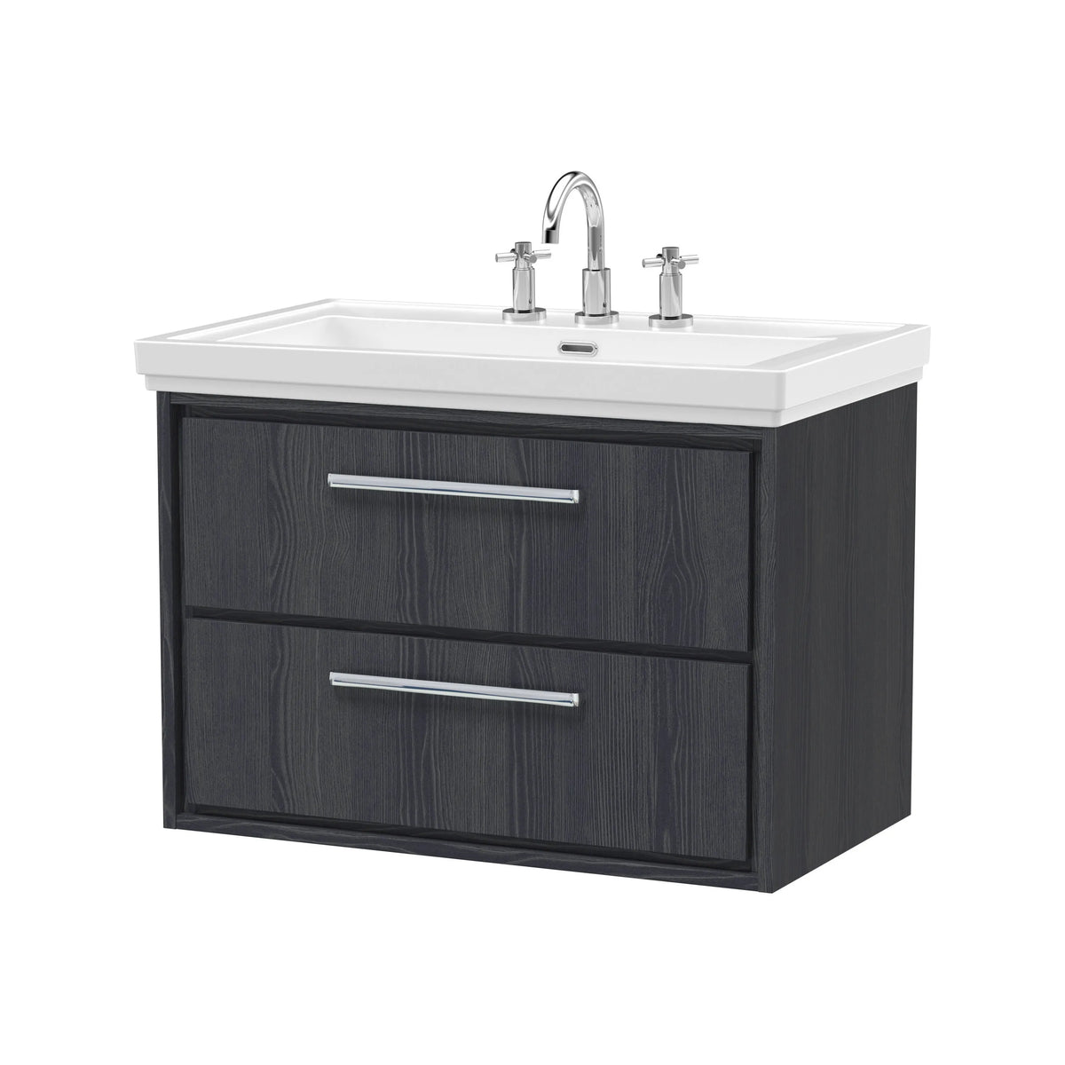 Hudson Reed Lille 800mm Graphite Grey Woodgrain 2 Drawer Wall Hung Vanity Unit & Basin