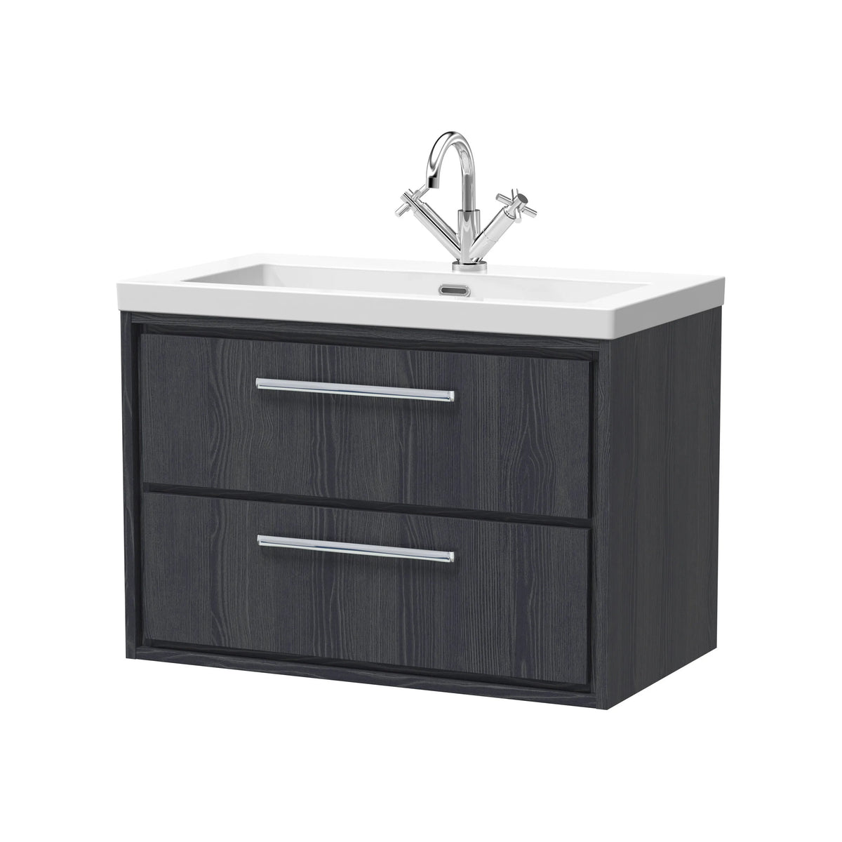 Hudson Reed Lille 800mm Graphite Grey Woodgrain 2 Drawer Wall Hung Vanity Unit & Basin