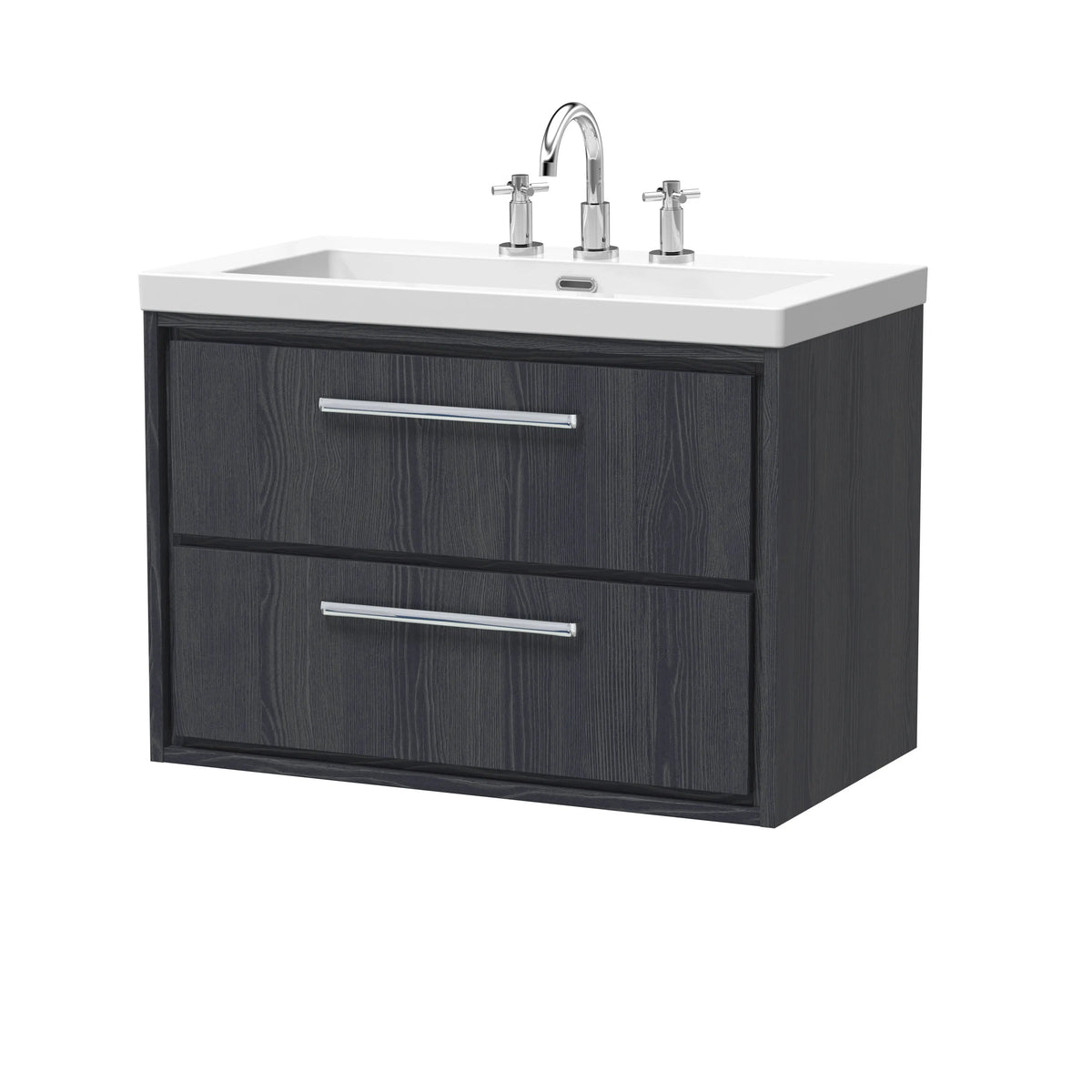 Hudson Reed Lille 800mm Graphite Grey Woodgrain 2 Drawer Wall Hung Vanity Unit & Basin
