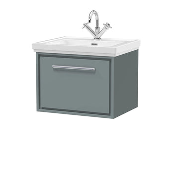 Hudson Reed Lille 600mm Coastal Grey Woodgrain 1 Drawer Wall Hung Vanity Unit & Basin