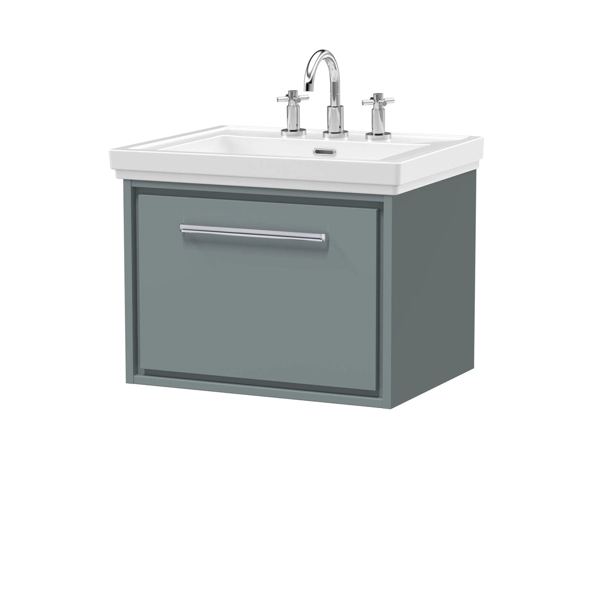 Hudson Reed Lille 600mm Coastal Grey Woodgrain 1 Drawer Wall Hung Vanity Unit & Basin