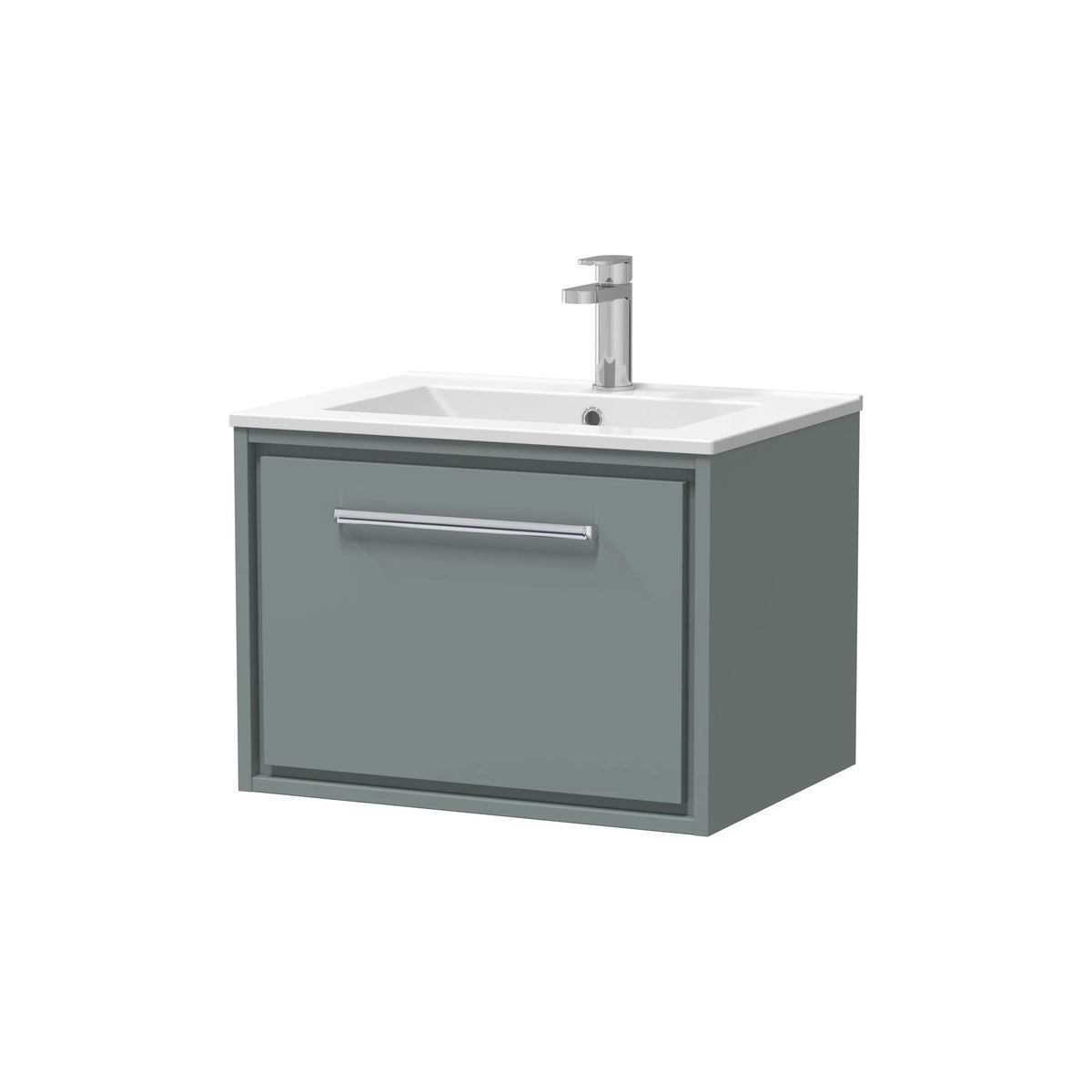 Hudson Reed Lille 600mm Coastal Grey Woodgrain 1 Drawer Wall Hung Vanity Unit & Basin