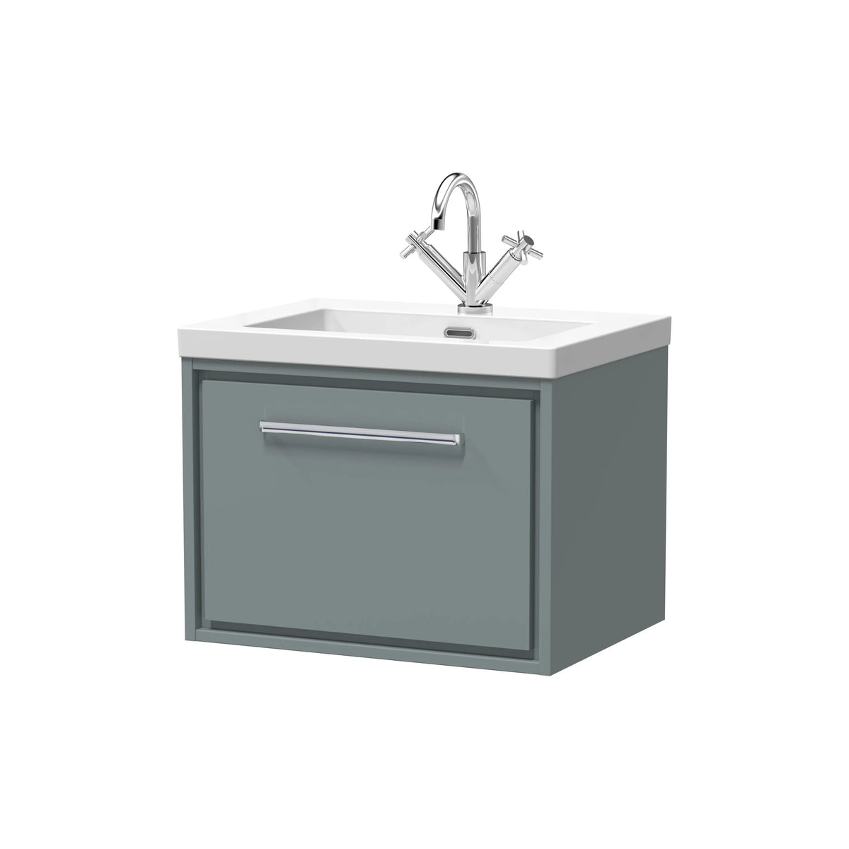 Hudson Reed Lille 600mm Coastal Grey Woodgrain 1 Drawer Wall Hung Vanity Unit & Basin