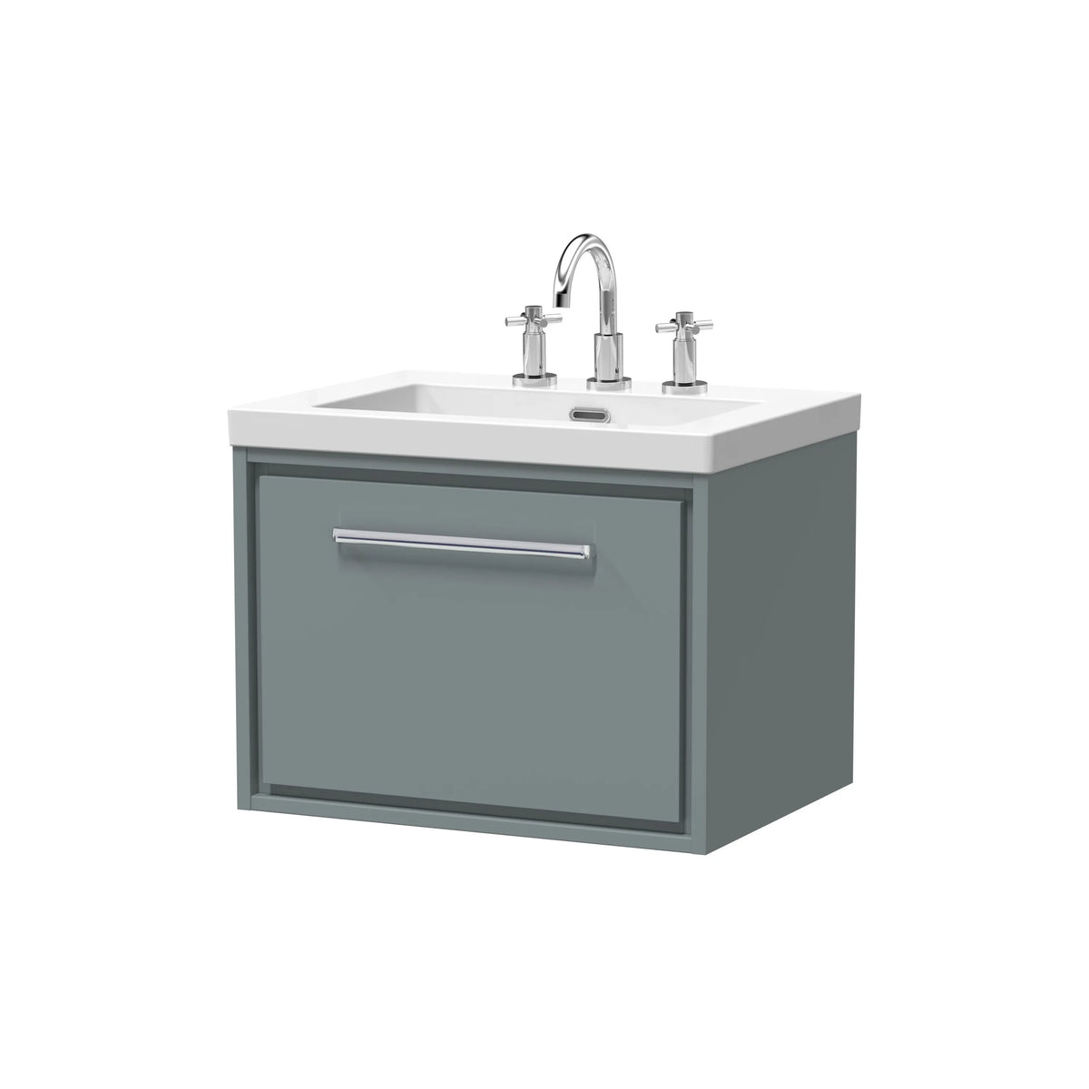 Hudson Reed Lille 600mm Coastal Grey Woodgrain 1 Drawer Wall Hung Vanity Unit & Basin