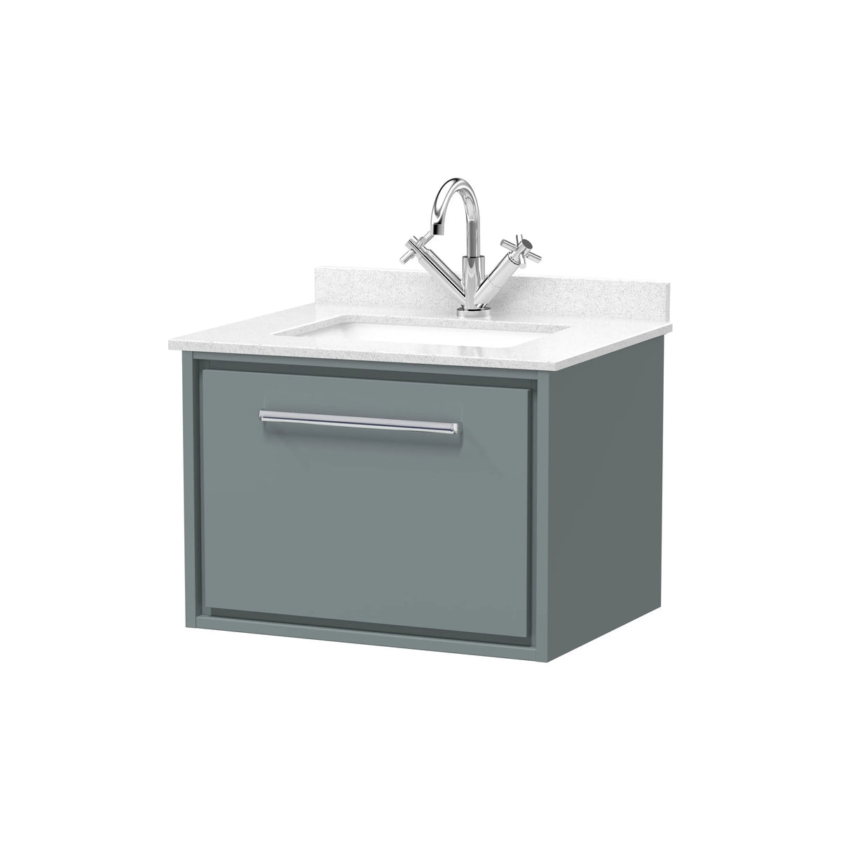 Hudson Reed Lille 600mm Coastal Grey Woodgrain 1 Drawer Wall Hung Vanity Unit & Basin