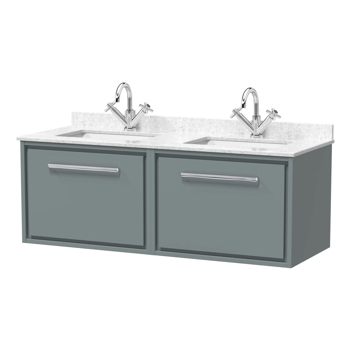 Hudson Reed Lille 1200mm 2 Drawer Wall Hung Vanity Unit With Twin Marble Basin