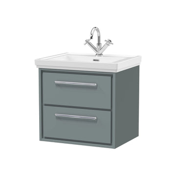 Hudson Reed Lille 600mm Coastal Grey Woodgrain 2 Drawer Wall Hung Vanity Unit & Basin