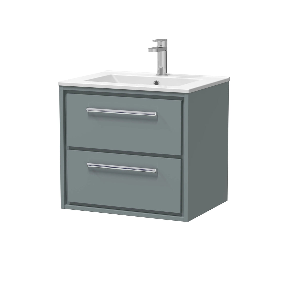 Hudson Reed Lille 600mm Coastal Grey Woodgrain 2 Drawer Wall Hung Vanity Unit & Basin
