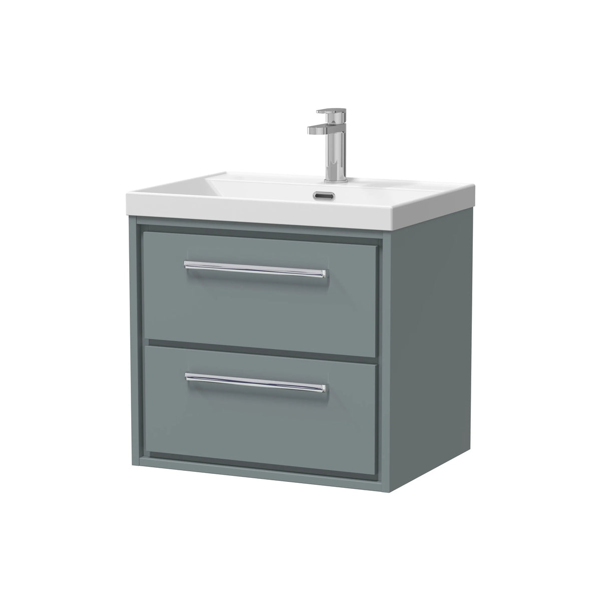 Hudson Reed Lille 600mm Coastal Grey Woodgrain 2 Drawer Wall Hung Vanity Unit & Basin