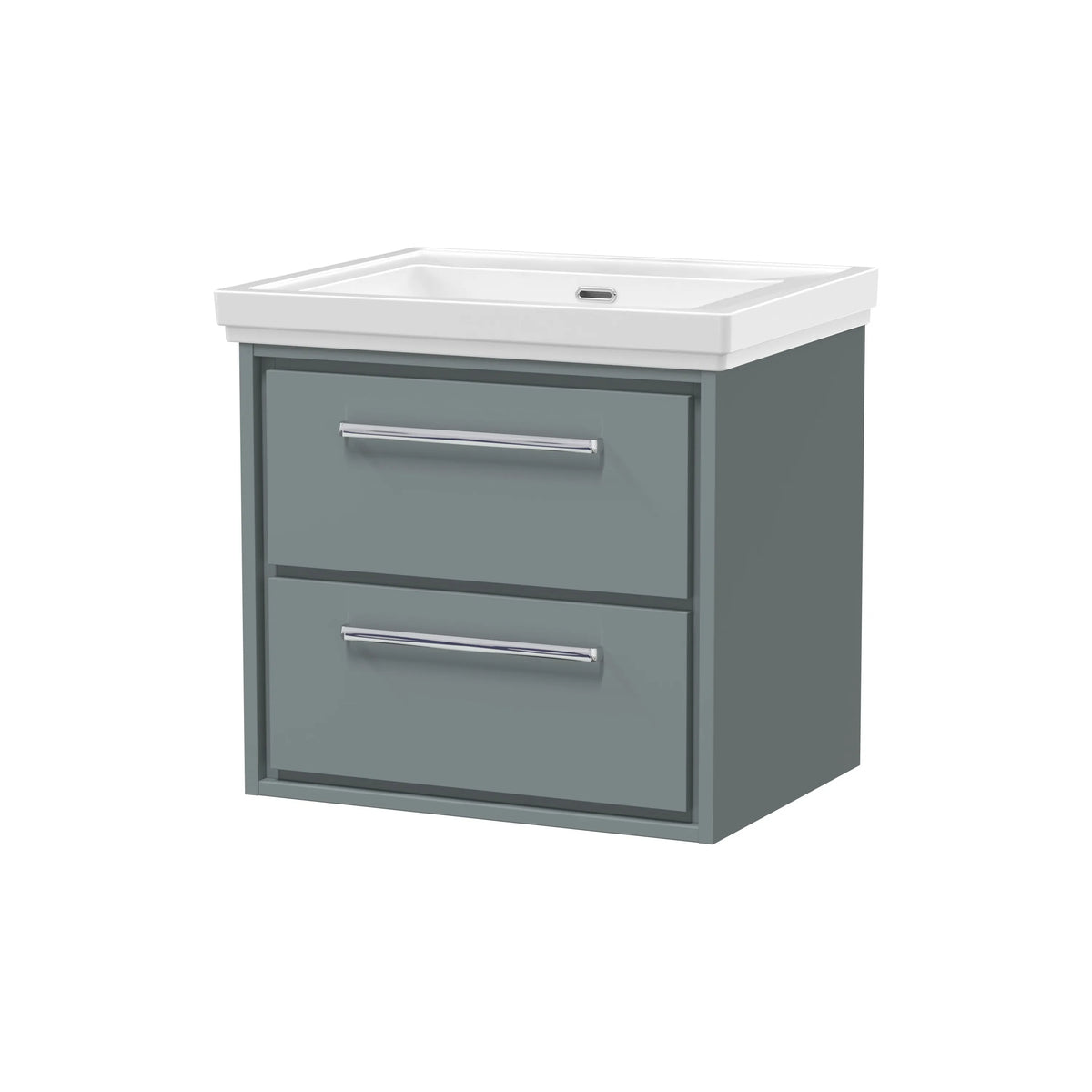 Hudson Reed Lille 600mm Coastal Grey Woodgrain 2 Drawer Wall Hung Vanity Unit & Basin