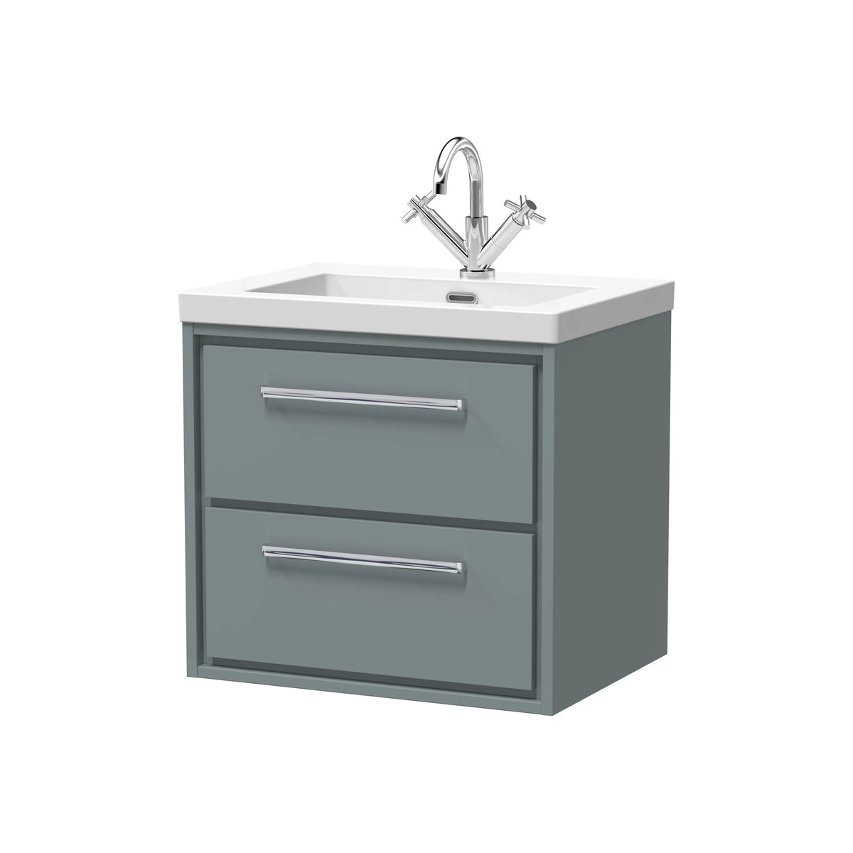 Hudson Reed Lille 600mm Coastal Grey Woodgrain 2 Drawer Wall Hung Vanity Unit & Basin